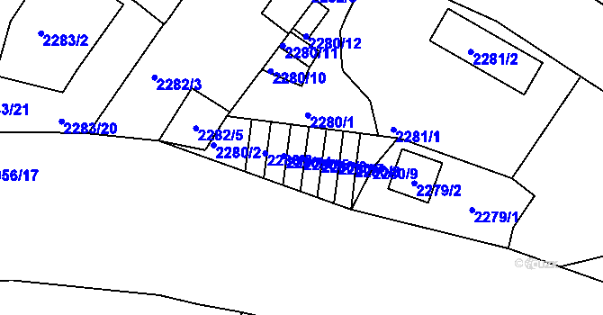 Parcela st. 2280/5 v KÚ Děčín, Katastrální mapa