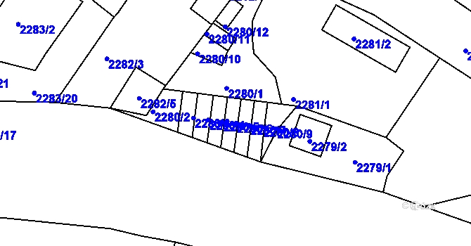 Parcela st. 2280/6 v KÚ Děčín, Katastrální mapa