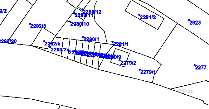 Parcela st. 2280/9 v KÚ Děčín, Katastrální mapa