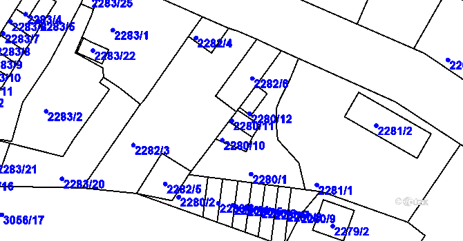 Parcela st. 2280/11 v KÚ Děčín, Katastrální mapa