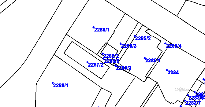 Parcela st. 2286/2 v KÚ Děčín, Katastrální mapa