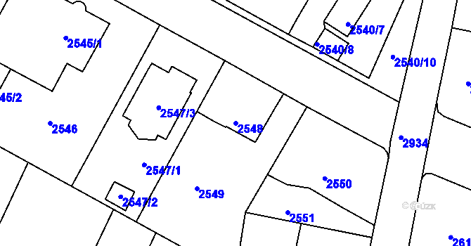 Parcela st. 2548 v KÚ Děčín, Katastrální mapa