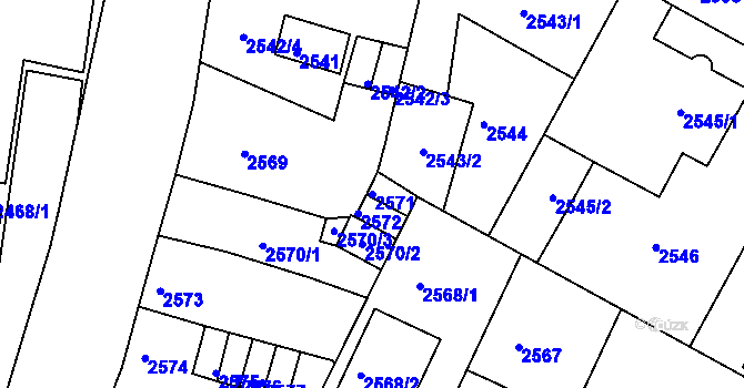 Parcela st. 2571 v KÚ Děčín, Katastrální mapa