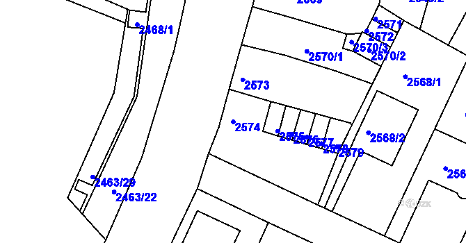 Parcela st. 2574 v KÚ Děčín, Katastrální mapa