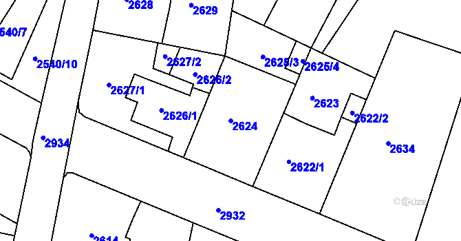 Parcela st. 2624 v KÚ Děčín, Katastrální mapa