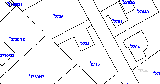 Parcela st. 2734 v KÚ Děčín, Katastrální mapa