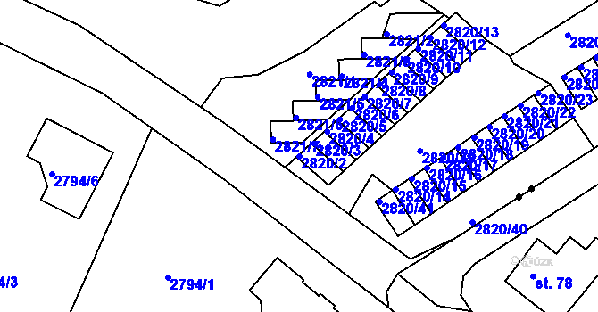 Parcela st. 2820/2 v KÚ Děčín, Katastrální mapa