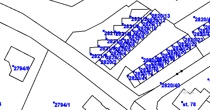 Parcela st. 2820/3 v KÚ Děčín, Katastrální mapa
