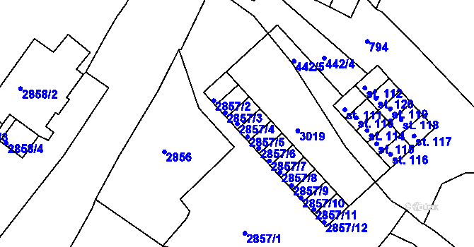 Parcela st. 2857/4 v KÚ Děčín, Katastrální mapa