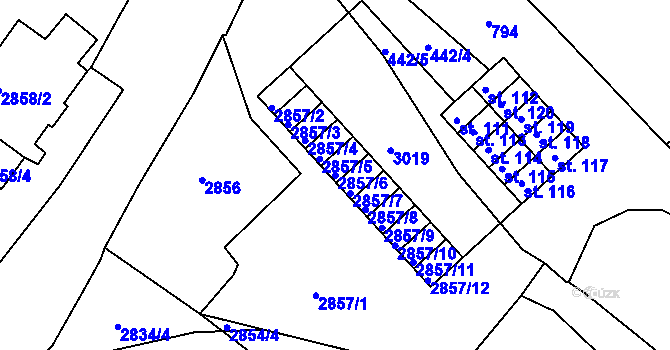 Parcela st. 2857/6 v KÚ Děčín, Katastrální mapa