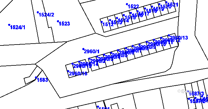 Parcela st. 2960/4 v KÚ Děčín, Katastrální mapa