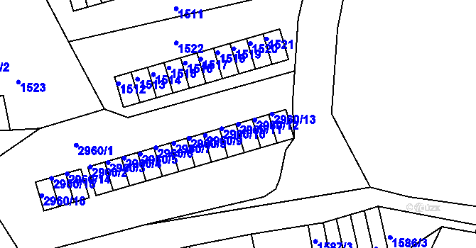 Parcela st. 2960/11 v KÚ Děčín, Katastrální mapa