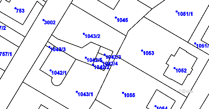 Parcela st. 1042/3 v KÚ Děčín, Katastrální mapa