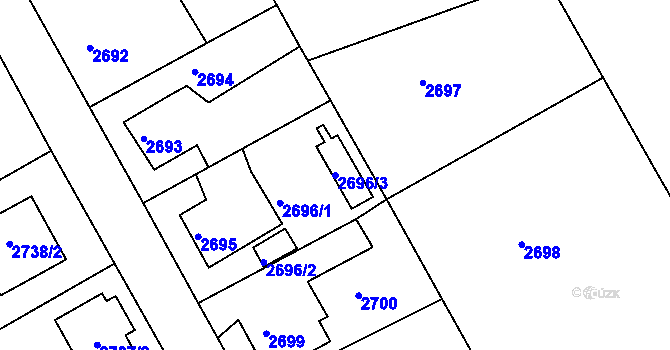 Parcela st. 2696/3 v KÚ Děčín, Katastrální mapa