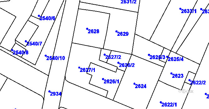 Parcela st. 2627/2 v KÚ Děčín, Katastrální mapa