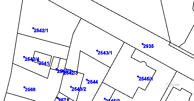 Parcela st. 2543/1 v KÚ Děčín, Katastrální mapa