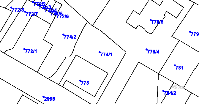 Parcela st. 774/1 v KÚ Děčín, Katastrální mapa