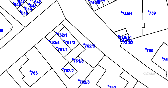 Parcela st. 762/5 v KÚ Děčín, Katastrální mapa