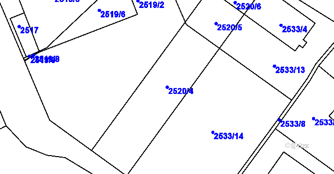 Parcela st. 2520/4 v KÚ Děčín, Katastrální mapa