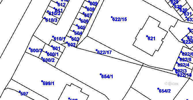 Parcela st. 622/17 v KÚ Děčín, Katastrální mapa