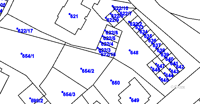Parcela st. 622/18 v KÚ Děčín, Katastrální mapa