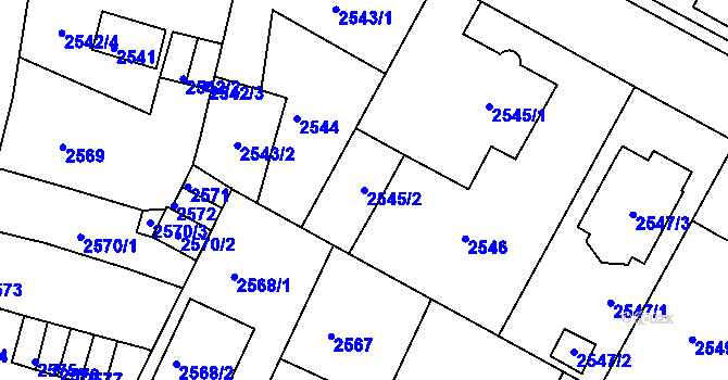 Parcela st. 2545/2 v KÚ Děčín, Katastrální mapa