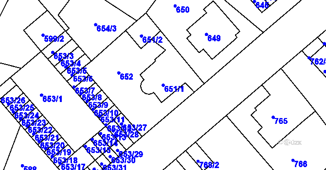 Parcela st. 651/1 v KÚ Děčín, Katastrální mapa