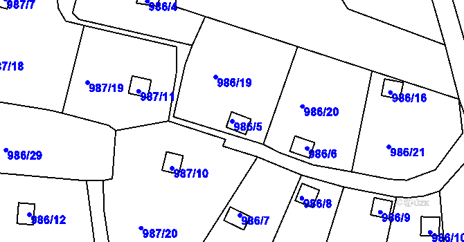Parcela st. 986/5 v KÚ Děčín-Staré Město, Katastrální mapa