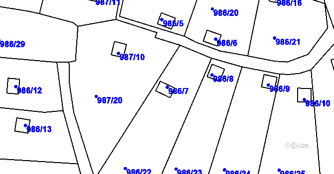 Parcela st. 986/7 v KÚ Děčín-Staré Město, Katastrální mapa