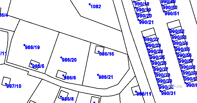 Parcela st. 986/16 v KÚ Děčín-Staré Město, Katastrální mapa