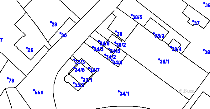 Parcela st. 34/2 v KÚ Vilsnice, Katastrální mapa
