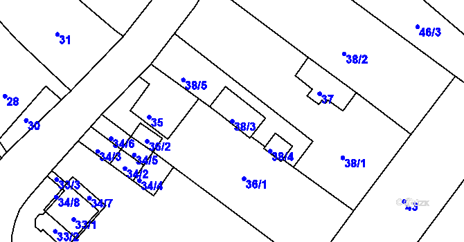 Parcela st. 38/3 v KÚ Vilsnice, Katastrální mapa