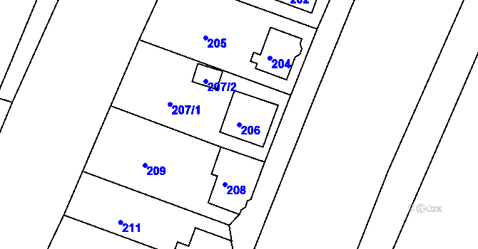 Parcela st. 206 v KÚ Vilsnice, Katastrální mapa