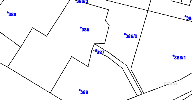 Parcela st. 387 v KÚ Vilsnice, Katastrální mapa