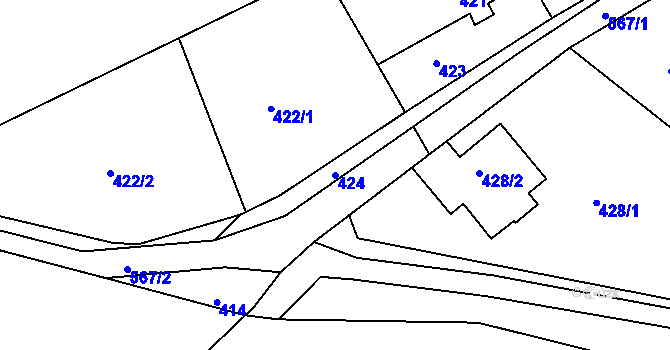 Parcela st. 424 v KÚ Vilsnice, Katastrální mapa