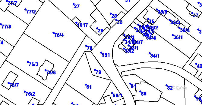Parcela st. 551 v KÚ Vilsnice, Katastrální mapa
