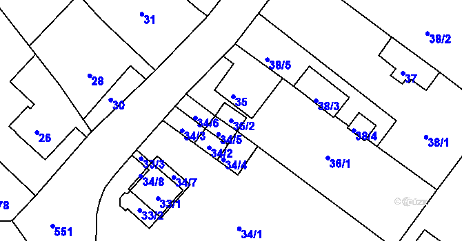 Parcela st. 36/2 v KÚ Vilsnice, Katastrální mapa