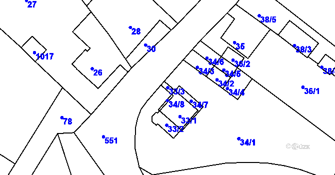 Parcela st. 33/3 v KÚ Vilsnice, Katastrální mapa