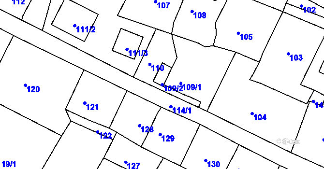 Parcela st. 109/2 v KÚ Chrochvice, Katastrální mapa