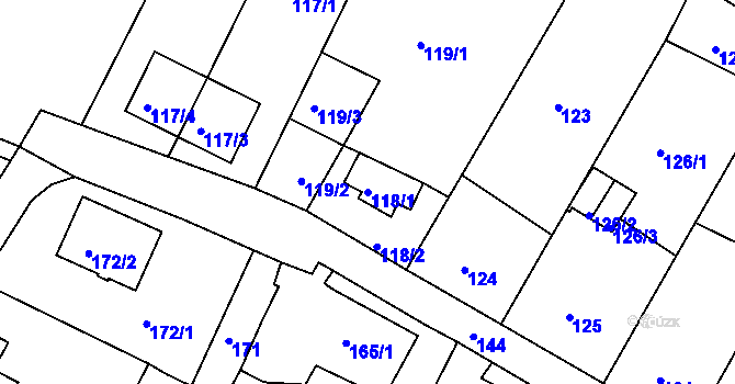 Parcela st. 118/1 v KÚ Chrochvice, Katastrální mapa