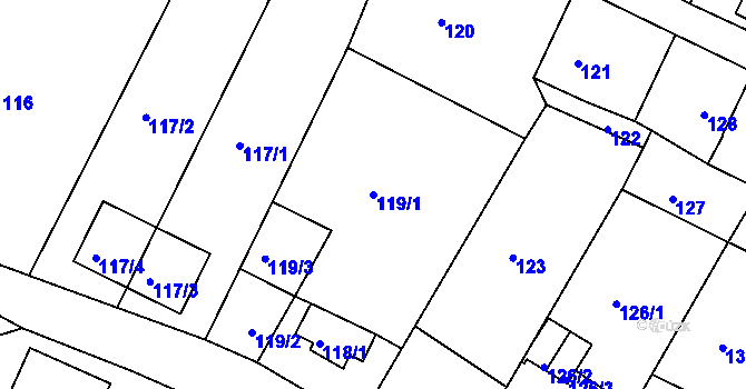 Parcela st. 119/1 v KÚ Chrochvice, Katastrální mapa
