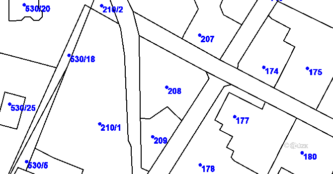 Parcela st. 208 v KÚ Chrochvice, Katastrální mapa