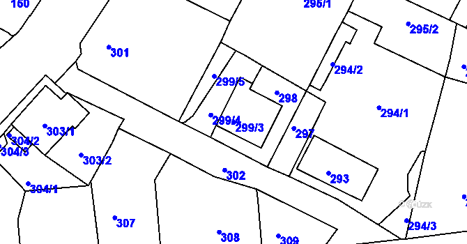 Parcela st. 299/3 v KÚ Chrochvice, Katastrální mapa