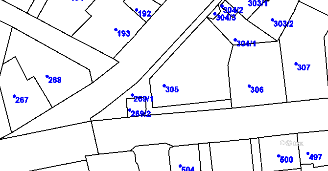 Parcela st. 305 v KÚ Chrochvice, Katastrální mapa