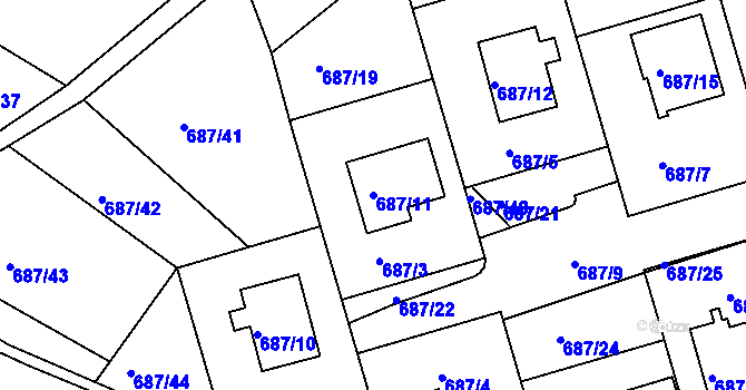 Parcela st. 687/11 v KÚ Chrochvice, Katastrální mapa