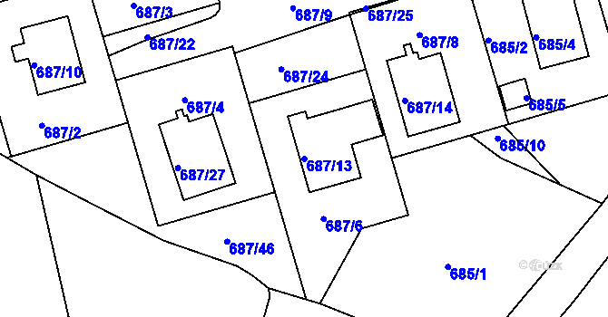 Parcela st. 687/13 v KÚ Chrochvice, Katastrální mapa