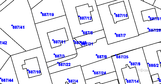 Parcela st. 687/21 v KÚ Chrochvice, Katastrální mapa