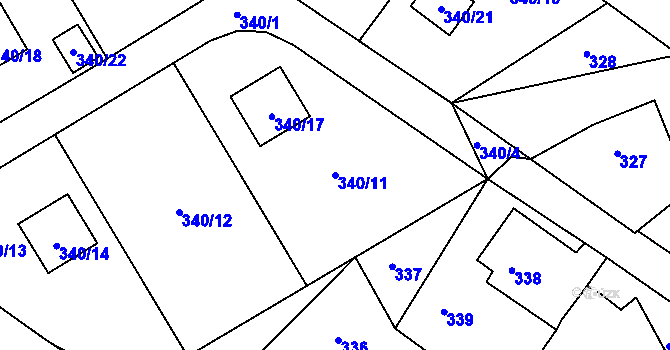 Parcela st. 340/11 v KÚ Chrochvice, Katastrální mapa