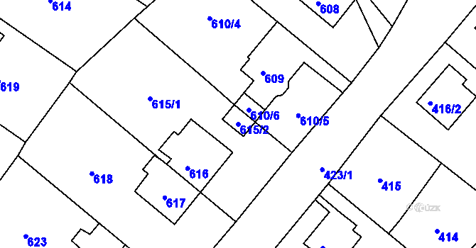 Parcela st. 615/2 v KÚ Chrochvice, Katastrální mapa