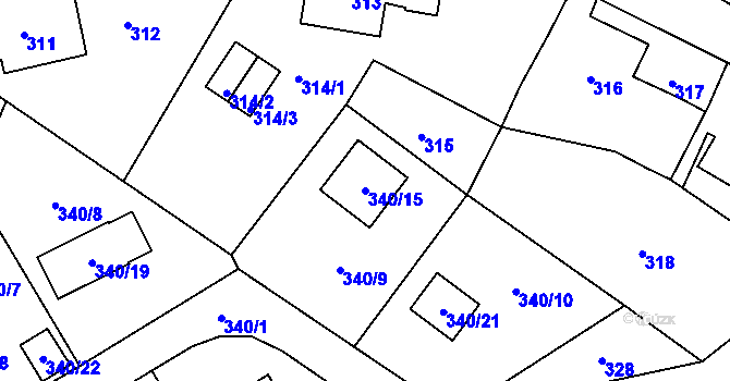 Parcela st. 340/15 v KÚ Chrochvice, Katastrální mapa